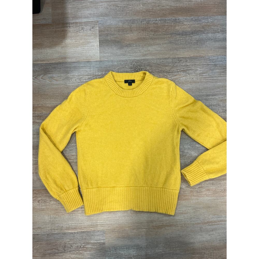 J.Crew Mustard Yellow Sweater Women Size M Merino Wool Blend Crewneck Soft Cozy - Picture 10 of 11